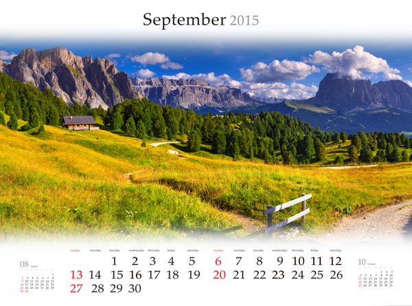 تقویم 2015 سپتامبر منظره زیبای پاییزی در کوهستان