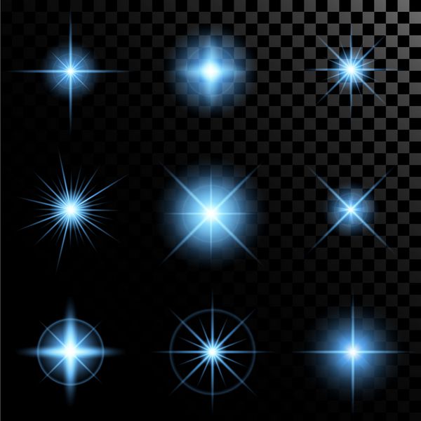 مجموعه وکتور مفهومی خلاقانه از ستارگان افکت نور درخشش با جرقه های جدا شده در پس زمینه مشکی طراحی هنری الگوی تصویری بنر جشن کریسمس پرتو انرژی فلش جادویی
