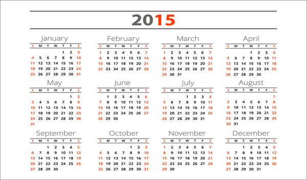 تقویم 2015 - قالب طرح وکتور