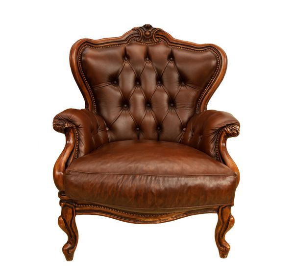 صندلی صندلی قدیمی قهوه ای مدل قدیمی جدا شده در پس زمینه سفید