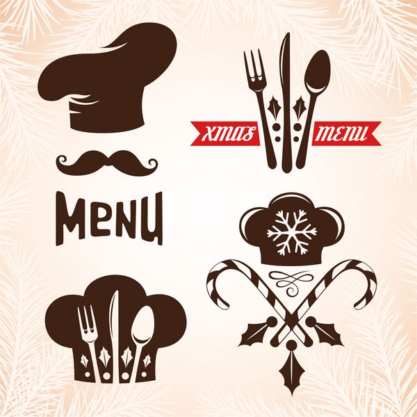 نمادهای منوی کریسمس مجموعه ای برای طراحی منو رستوران