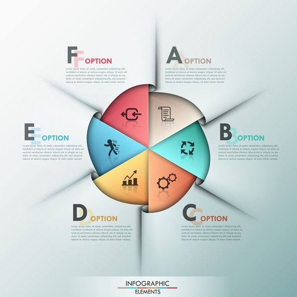 بنر گزینه های اینفوگرافیک مدرن با الگوی کاغذی مارپیچ 6 گزینه ای و نمادها بردار می تواند برای طراحی وب و طرح گردش کار استفاده شود
