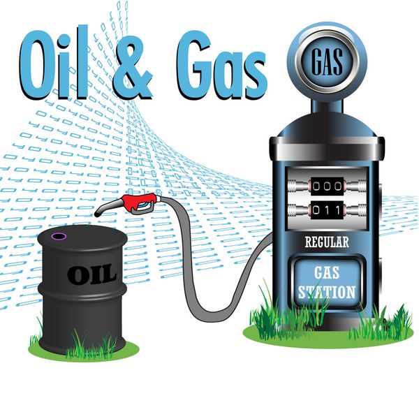 پس زمینه رنگارنگ انتزاعی با پمپ بنزین و نقش روغن مفهوم منابع نفت و گاز