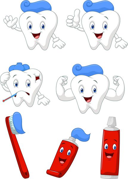 مجموعه شخصیت های کارتونی دندان مسواک و خمیر دندان