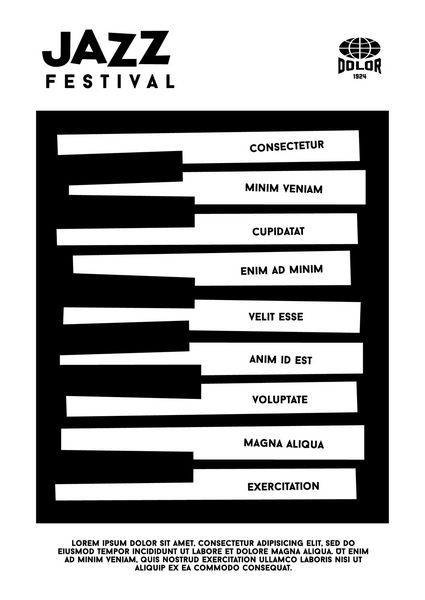 پوستر جشنواره جاز سیاه و سفید هیپستر با کیبورد پیانو