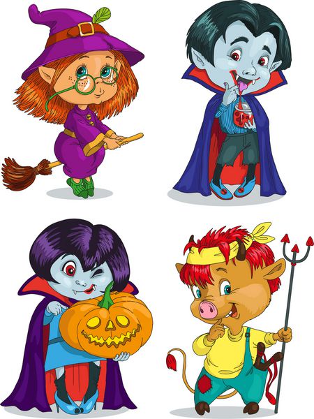 کارتون خنده دار شخصیت های مثبت وکتور از مجموعه هیولاهای هالووین اشیاء جدا شده جادوگر imp vampire