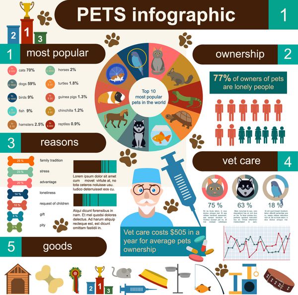 عناصر اینفوگرافیک حیوانات خانگی خانگی مراقبت های بهداشتی دامپزشک وکتور