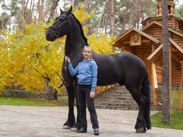 دختر خندان با اسب سیاه