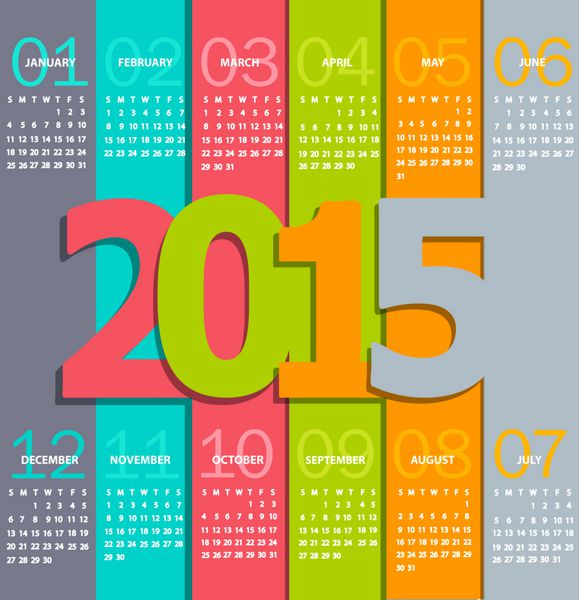تقویم ساده 2015 ماه ساخته شده در سبک کاغذ با سایه وکتور