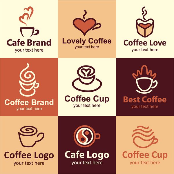 آیکون‌های مسطح قهوه ایده‌های لوگوی برند را تنظیم می‌کنند