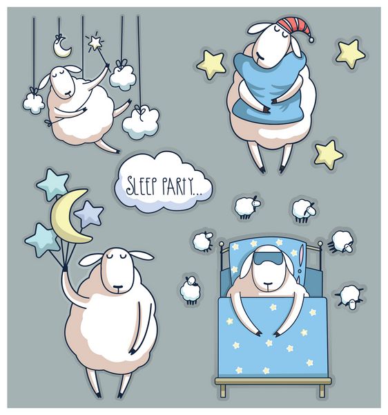 گوسفند کارتونی زیبا در وکتور مهمانی خواب