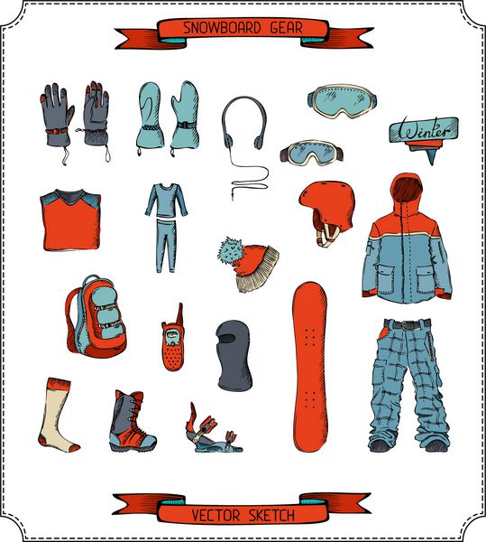 تجهیزات اسنوبورد مجموعه وکتور عناصر طراحی ورزشی شدید زمستانی