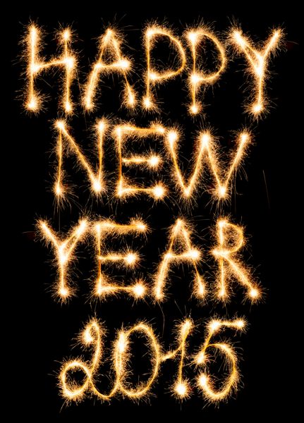 سال نو مبارک 2015 ساخته شده از درخشش در پس زمینه سیاه