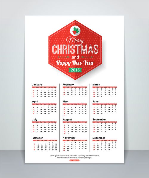 طراحی کسب و کار بروشور قالب تقویم 2015 با برچسب تایپی کریسمس وکتور