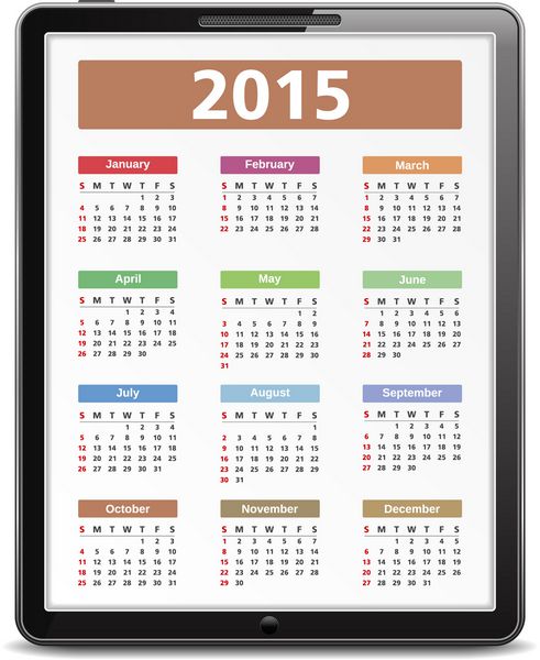 تقویم 2015 بر روی صفحه نمایش رایانه لوحی وکتور تصویر