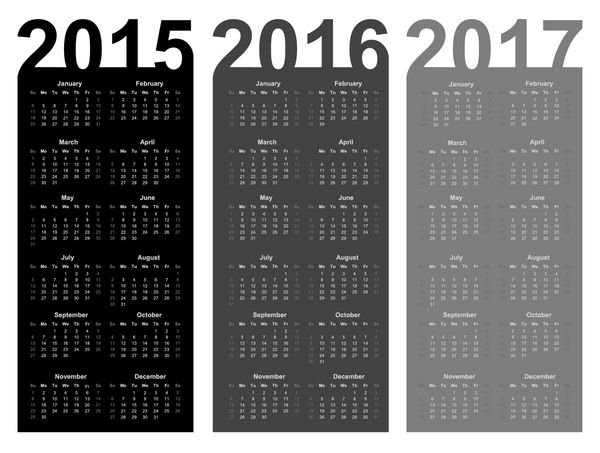 تقویم ساده سال 2015 2016 2017 وکتور