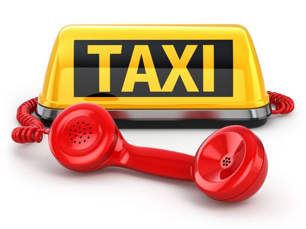 علامت و تلفن ماشین تاکسی در پس زمینه جدا شده سفید 3 بعدی
