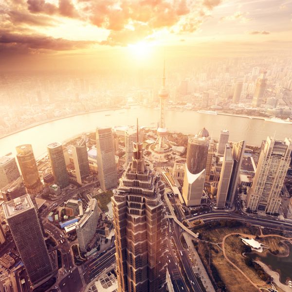 نمای هوایی شهری از شانگهای چین