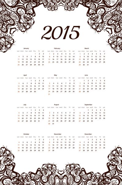 تقویم وکتور سال 2015 به سبک قومی مهندی mandala ornament می توان برای طراحی چاپ استفاده کرد