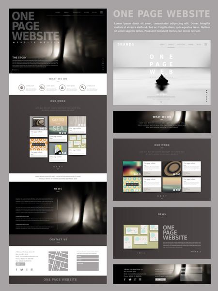 قالب طراحی سایت تک صفحه ای به سبک مدرن در رنگ تیره
