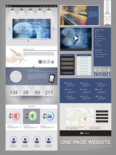 قالب مدرن طراحی وب سایت تک صفحه ای به رنگ آبی