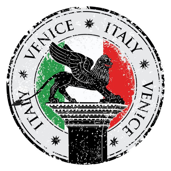 تمبر گرانج ونیز پرچم ایتالیا در داخل وکتور تصویر سفر