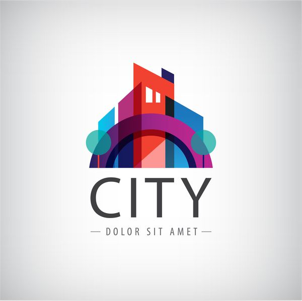 وکتور شهر رنگارنگ انتزاعی علامت ترکیب بندی ساختمان نماد لوگو جدا شده