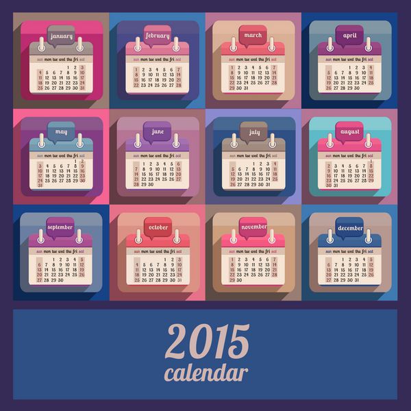 تقویم تخت 2015 طراحی سال انگلیسی شروع یکشنبه
