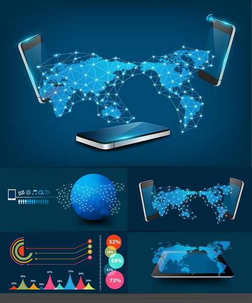 مفهوم کسب و کار فناوری تلفن های همراه نمودار فرآیند اطلاعات شبکه خلاق طراحی قالب مدرن وکتور