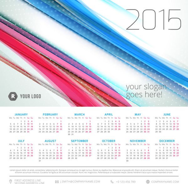 هفته قالب وکتور طراحی تقویم 2015 از یکشنبه تمام ماه شروع می شود