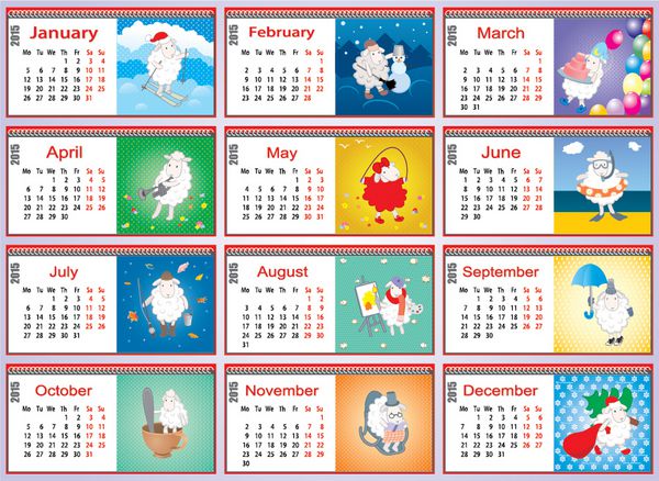 تقویم 2015 با ست بره در ماه های مختلف