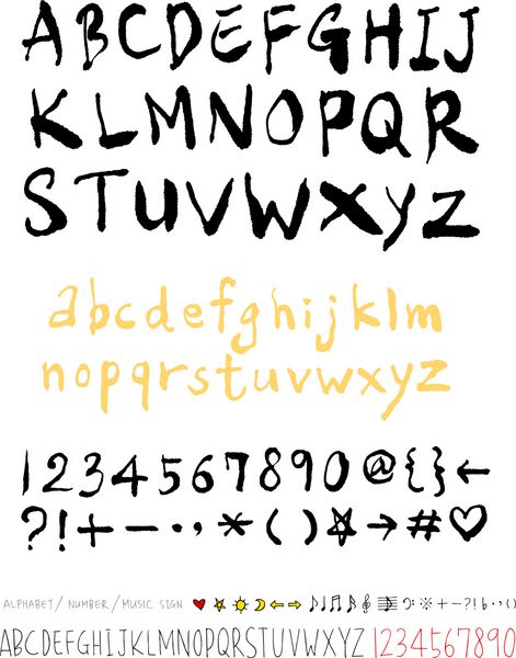 حروف الفبا و اعداد - دست در الفبای دست نویس وکتور کشیده شده است