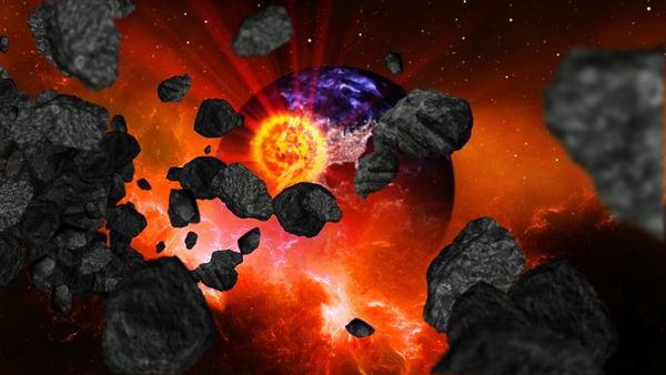در حال سوختن یا انفجار زمین پس از یک فاجعه جهانی سیارک آخرالزمان جهان برخورد عناصر این تصویر سه بعدی ارائه شده توسط ناسا