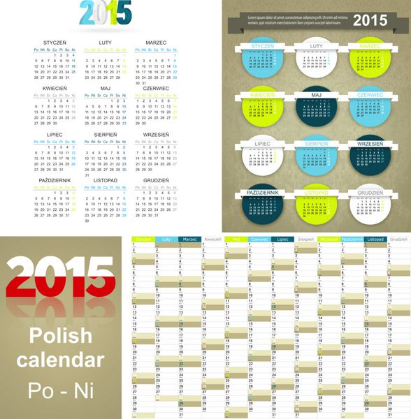 تقویم لهستانی برای سال 2015 هفته از دوشنبه شروع می شود