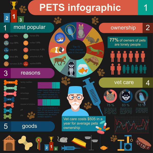 عناصر اینفوگرافیک حیوانات خانگی خانگی مراقبت های بهداشتی دامپزشک وکتور