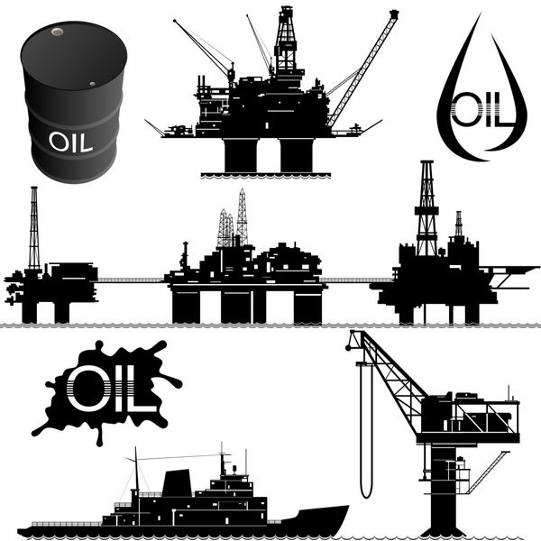 مجموعه ای از نمادهای صنعت نفت تصویر بر روی زمینه سفید
