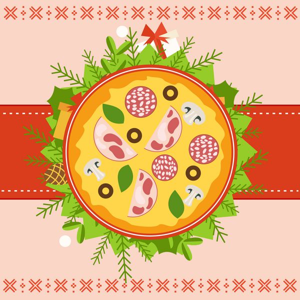 وکتور قالب رنگارنگ طرح کریسمس از مواد پیتزا