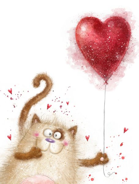 عشق گربه ناز با قلب قرمز گربه عاشق کارت پستال روز عشق پس زمینه عشق دوستت دارم دعوت جلسه