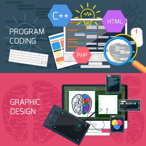 مفهوم طراحی مسطح برنامه نویسی و طراحی گرافیکی