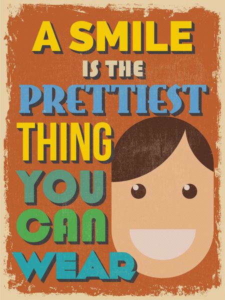 پوستر عبارت انگیزشی سبک وینتیج لبخند زیباترین چیزی است که می توانید بپوشید وکتور