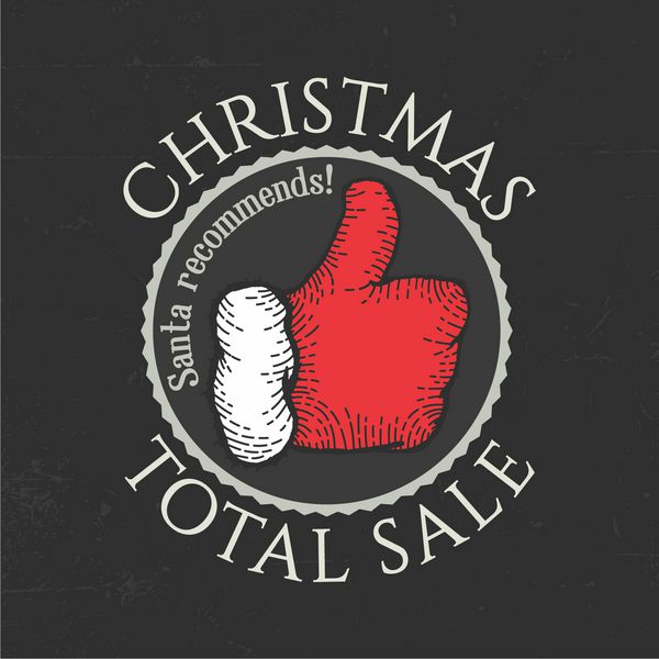 لوگوی برچسب فروش کریسمس با شست بابا نوئل در دستکش قرمز
