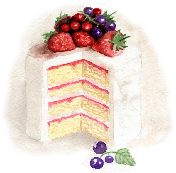 کیک سفید آبرنگ با میوه