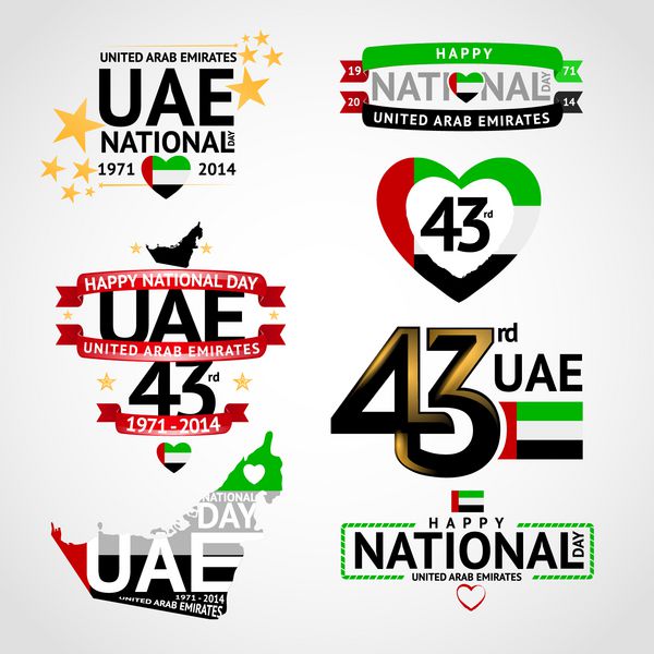 مجموعه وکتوری از عناصر طراحی برچسب نشان ها با موضوع روز استقلال امارات متحده عربی