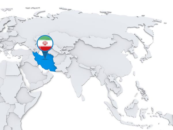 ایران بر روی نقشه آسیا با پرچم ملی برجسته شده است