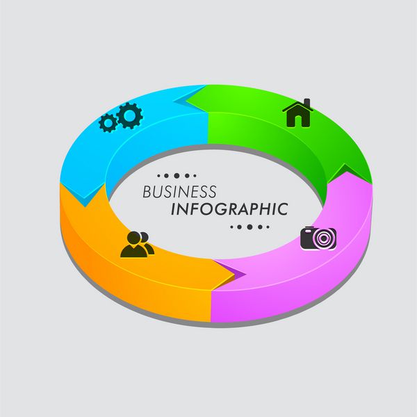 اینفوگرافیک تجاری نمودار دایره ای رنگارنگ سه بعدی با آیکون های وب 2 0 در پس زمینه خاکستری