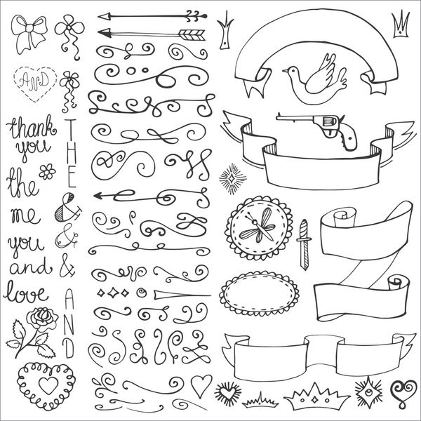 پیکان ابله قلب تاج مجموعه عناصر دکور عشق برای الگوی طراحی دعوتنامه سبک طراحی دستی کودکان برای عروسی روز تعطیلات عید پاک تولد بردار