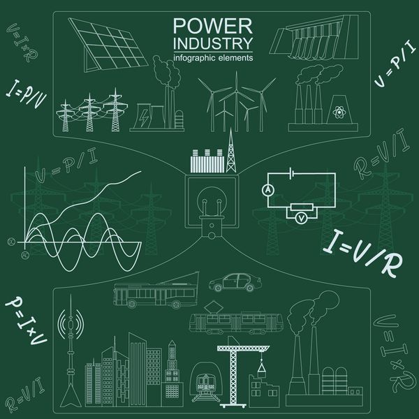 اینفوگرافیک صنعت انرژی برق سیستم های الکتریکی مجموعه ای از عناصر برای ایجاد اینفوگرافیک های خود وکتور