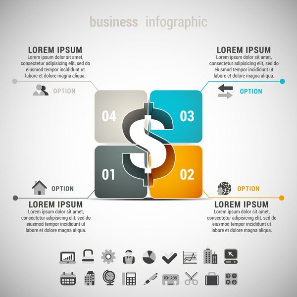 وکتور از اینفوگرافیک کسب و کار ساخته شده از دلار