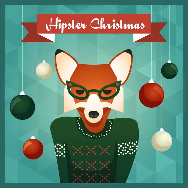 دختر روباه ناز با ژاکت با توپ های کریسمس در پس زمینه