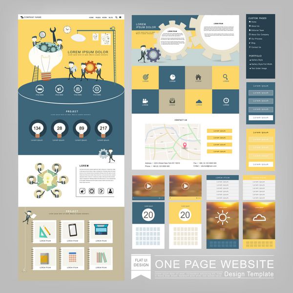 طراحی قالب وب سایت یک صفحه ای به سبک مسطح با مفهوم کار تیمی